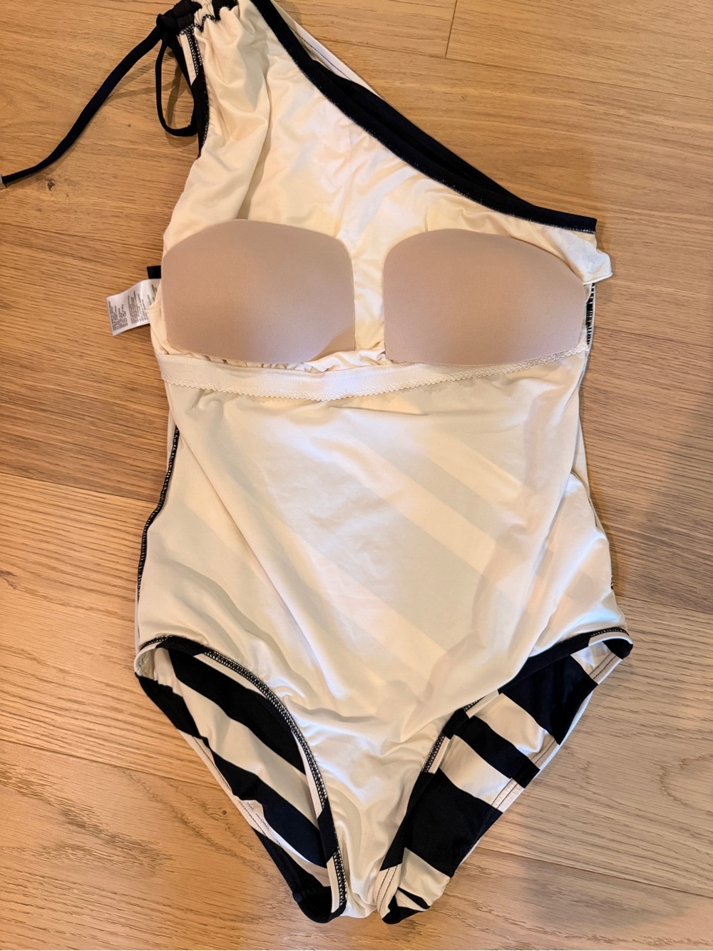DKNY One Shoulder Black & Cream Striped One-Piece Swimsuit Size 10 - Picture 8 of 8